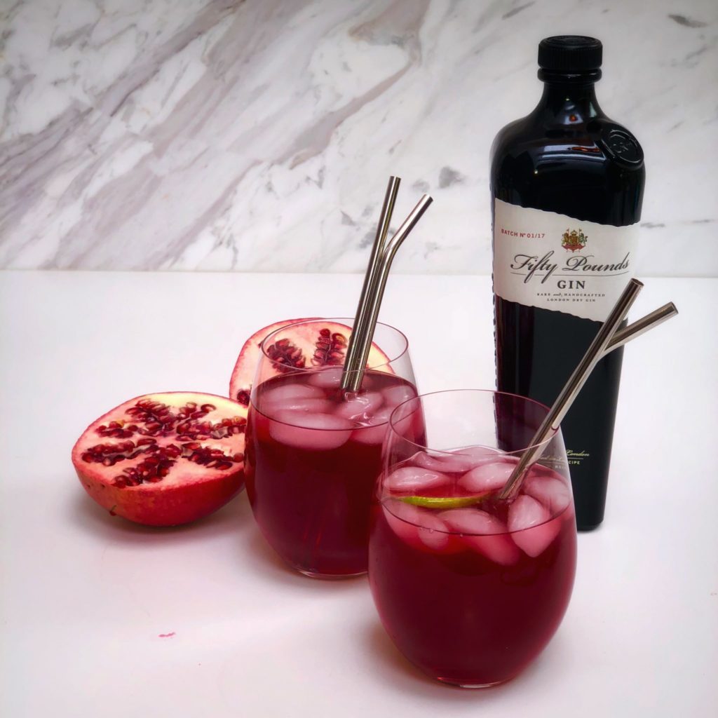Pomegranate Gin Tonic Fifty Pounds Gin.